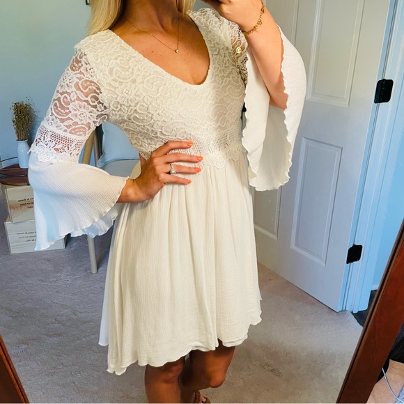 easel Dresses Easel White Boho Lace Long Sleeve Dress Bridal